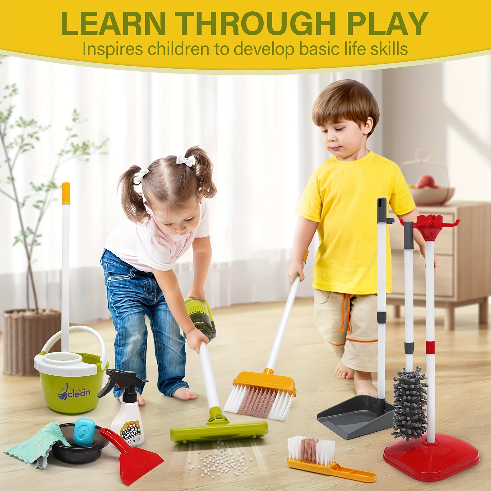 Children's Simulated Cleaning Tool Cart Pretend Play Set