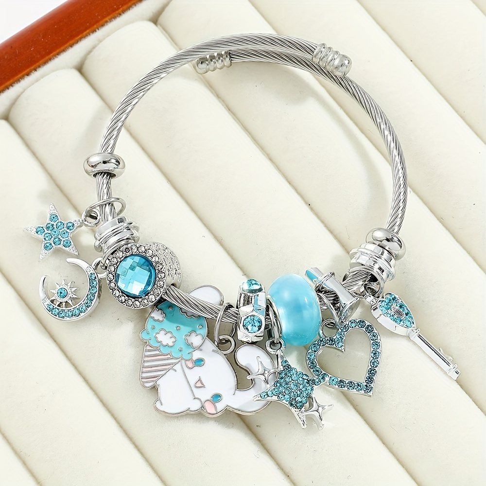 

Aluminum Alloy Charm Bracelet For Girls With Cartoon Puppy & Star Charms, Adjustable Clasp, Ideal Birthday & Couple's Gift, Collectible Jewelry Accessory - Quantity 1