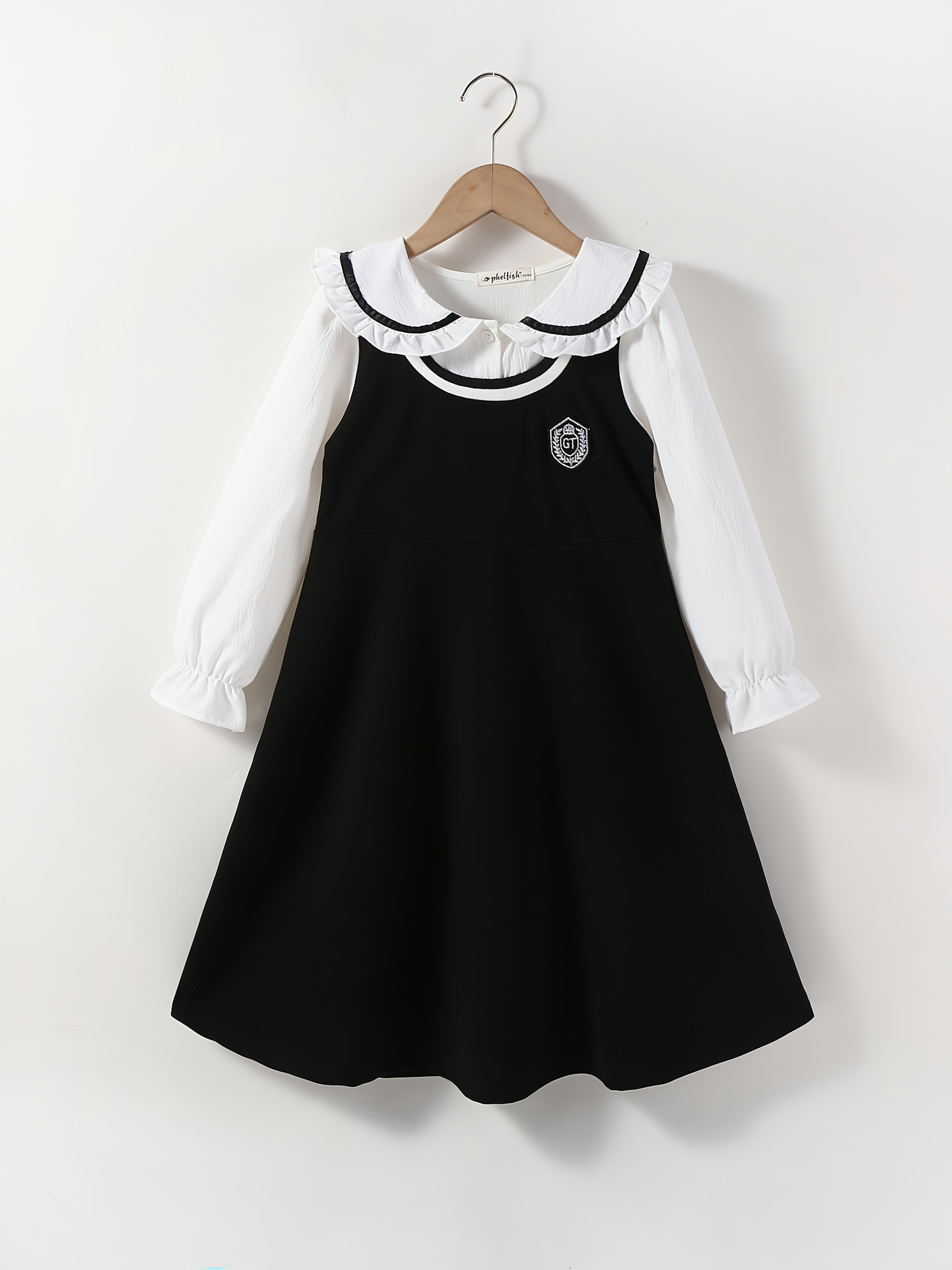 girls preppy style long sleeve peter pan collar 2 in 1 look - Temu