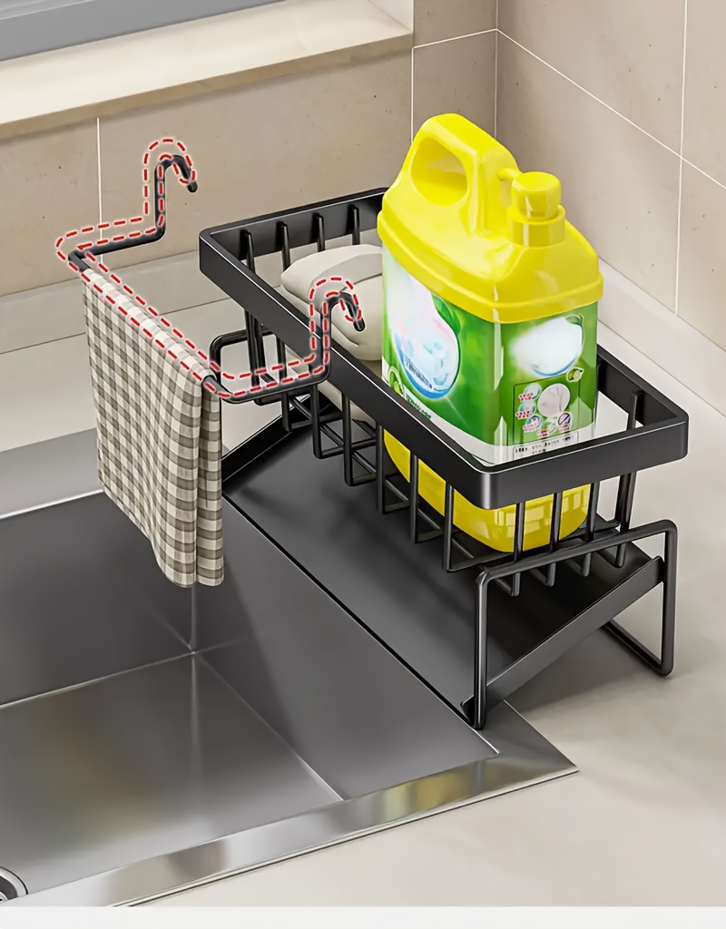   stainless steel kitchen sink organizer with dishcloth holder space saving storage rack for sponges soaps brushes cloths details 8