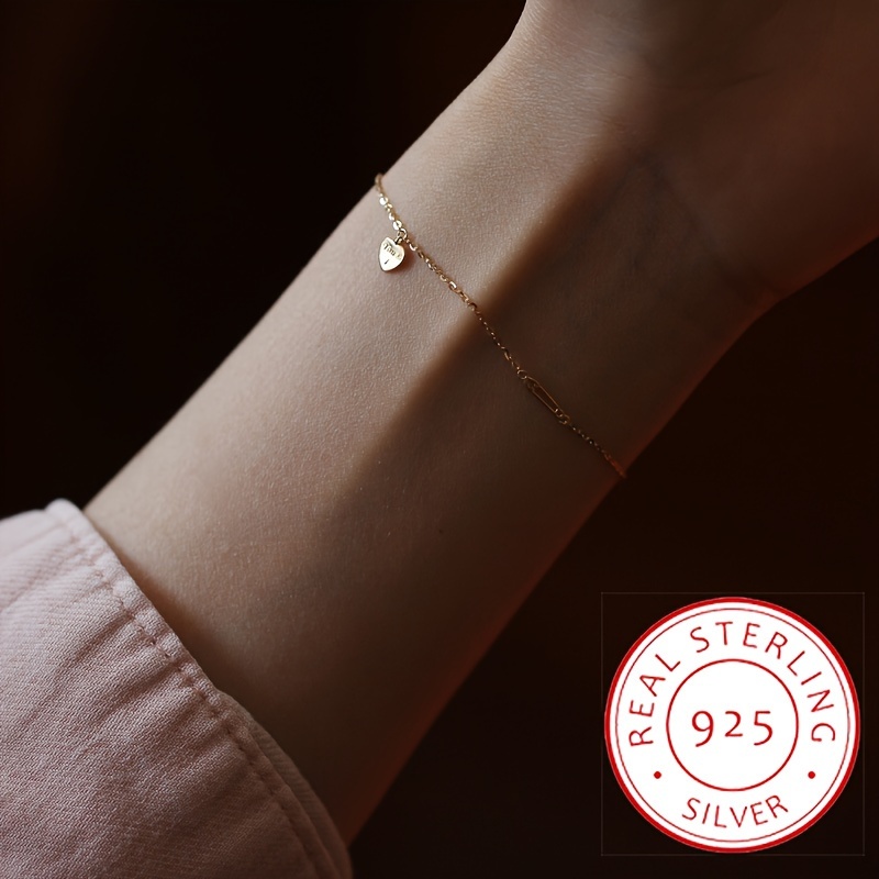 

925 Sterling Silver Thin Chain Bracelet With Mini Love Heart Pendant Temperament Versatile Hand Chain Jewelry