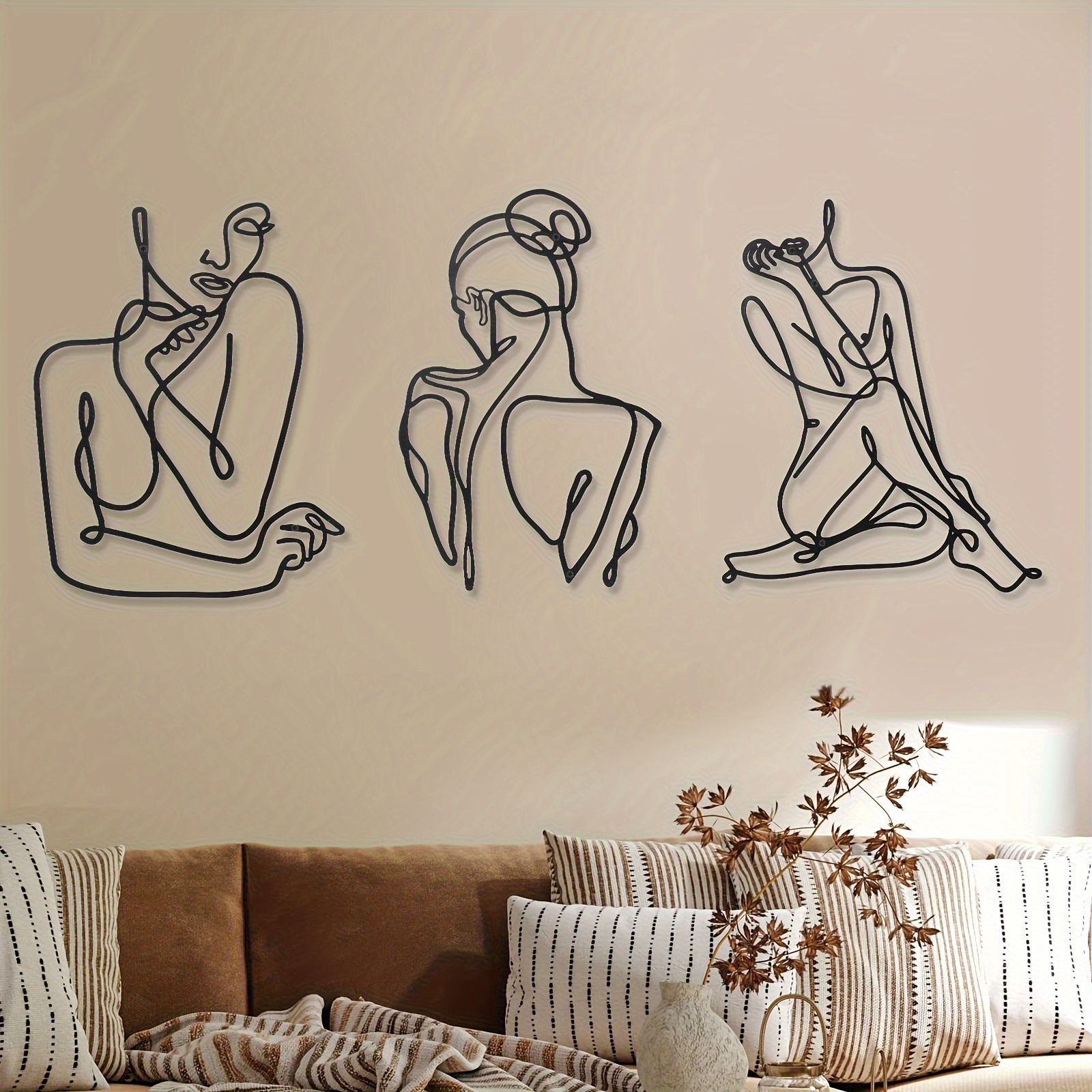 

3-piece Minimalist Abstract Female Line Art Set - Modern Metal Wall Decor For Bedroom And Living Room, Suitable For Valentine's Day And Thanksgiving