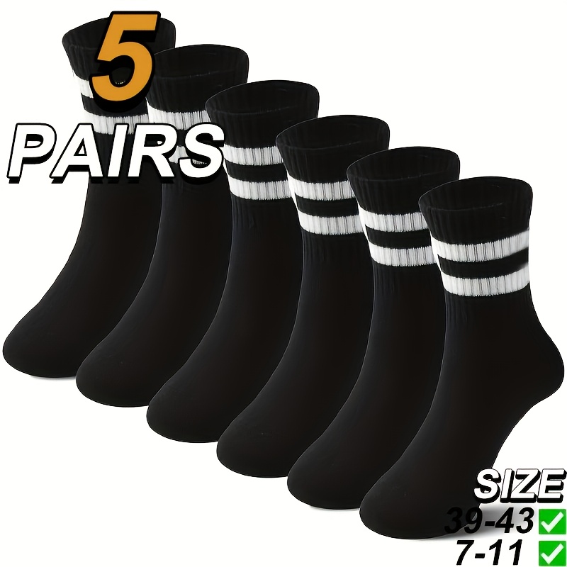 TEMU 5 Pairs/15 Pairs Of Men's And Women's Long Breathable Casual Socks, Seamless Black And White Striped Design, Comfortable Casual Formal Socks,