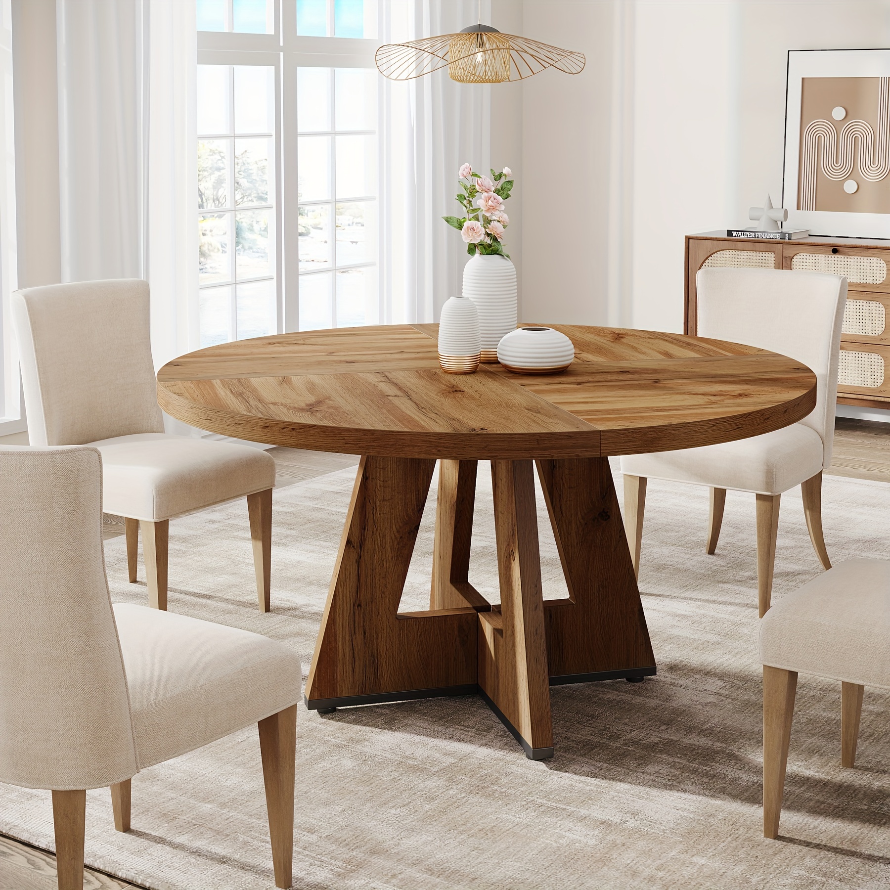 reliable 47 Inch Farmhouse Dining Table, Rustic Round Dinner Table for 4, Ideal for Home Dining Room And Living Room, Offering A Countrified Touch to Your Decor 17 47 Inch Farmhouse Dining Table, Rustic Round Dinner Table for 4, Ideal for Home Dining Room And Living Room, Offering A Countrified Touch to Your Decor