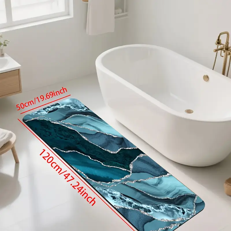 1pc diatomite bath mat with ocean blue and silvery artistic pattern print quick dry non slip absorbent floor mat soft comfortable for bathroom shower laundry room bedroom doorway rv kitchen rug bathroom rugs non slip bathtub mat bath matts for bathroom small bath mat rug bathroom doorway rug shower mat decorative floor mat geometric pattern durable rubber mat absorbent rug household rug floor rug rv owners small Product details 7