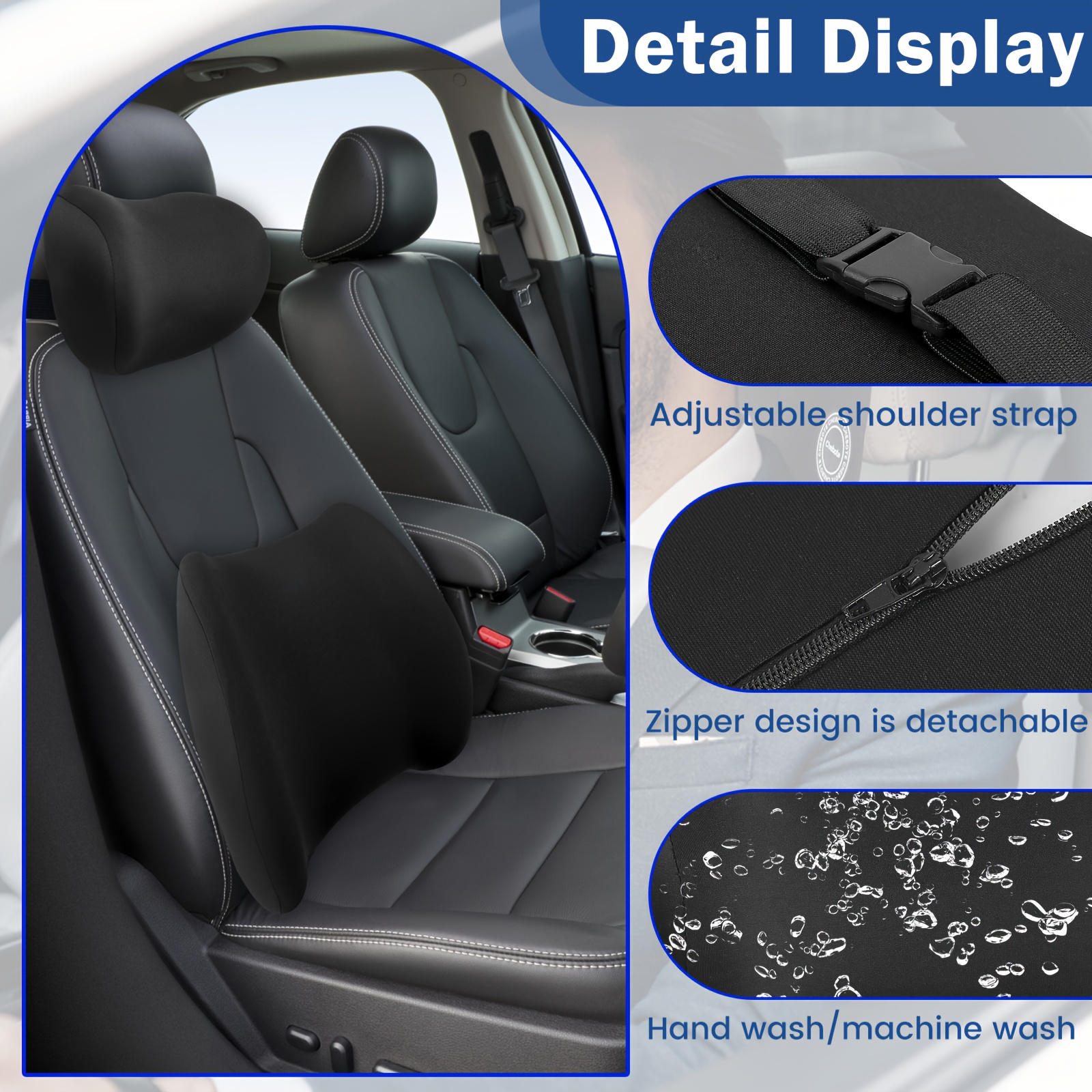 headrest lumbar support cushion ergonomic lumbar support pillow and neck pillow kit for office chair and car seat memory foam back pillow for lower     back support pillow for sitting driving traveling headrest covers for car seats funny car headrest cover seat headrest for car cover headrest car cover head support for car seat Product details 2