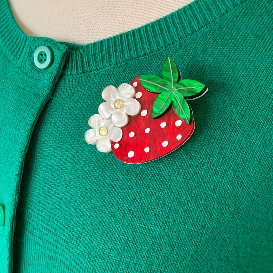 

Strawberry & Flower Acrylic Brooch Pin - Vintage-inspired Fruit Jewelry Accessory, Ideal Gift For Her, & Vacations, Jewelry| Design|handcrafted Look, Strawberry Themed Items