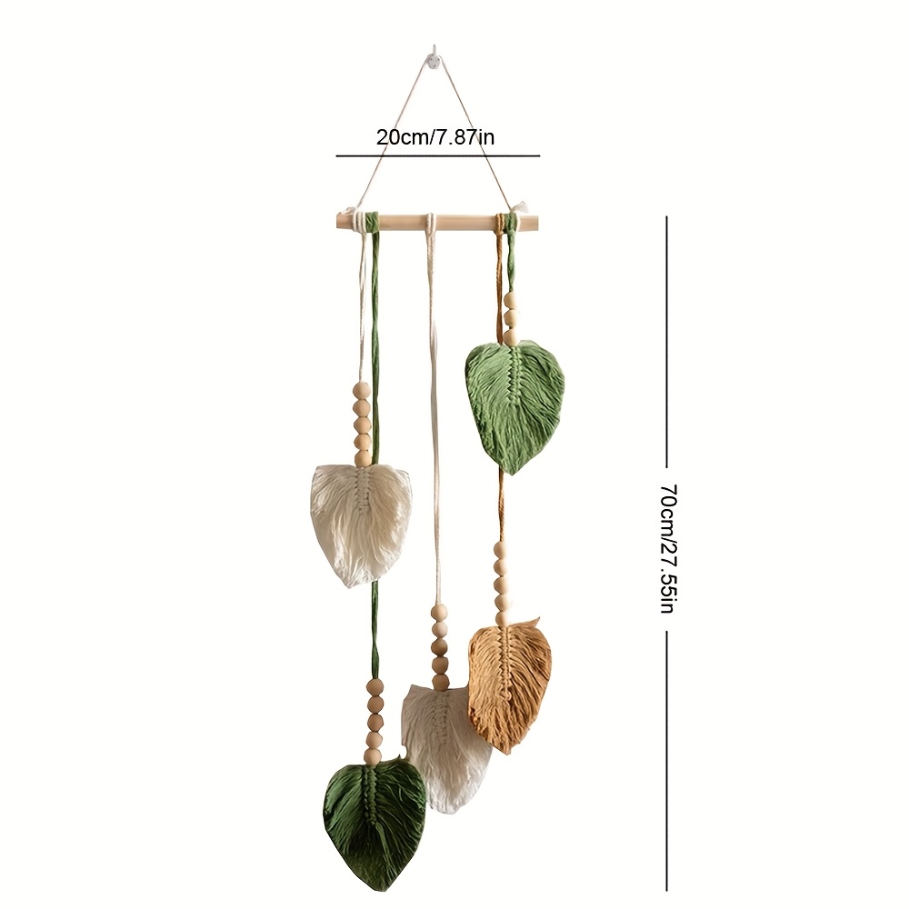 Image of 1pc Macrame Wall Hanging, Bohemian Style Wall Decor Tapestry, Colorful Leaf Wooden Bead Wall Tapestry, Background Wall Headboard Hanging Ornament