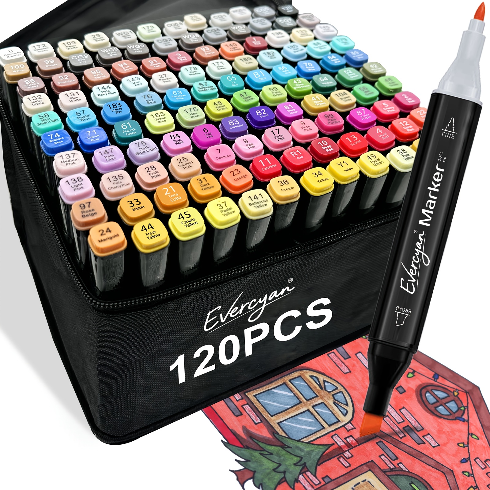 TEMU 80/120/168 Alcohol Marker Pens With Stand & Storage Bag, Dual-tip Colouring Pens With Handle, Quick-drying Art Markers For Adult, Permanent
