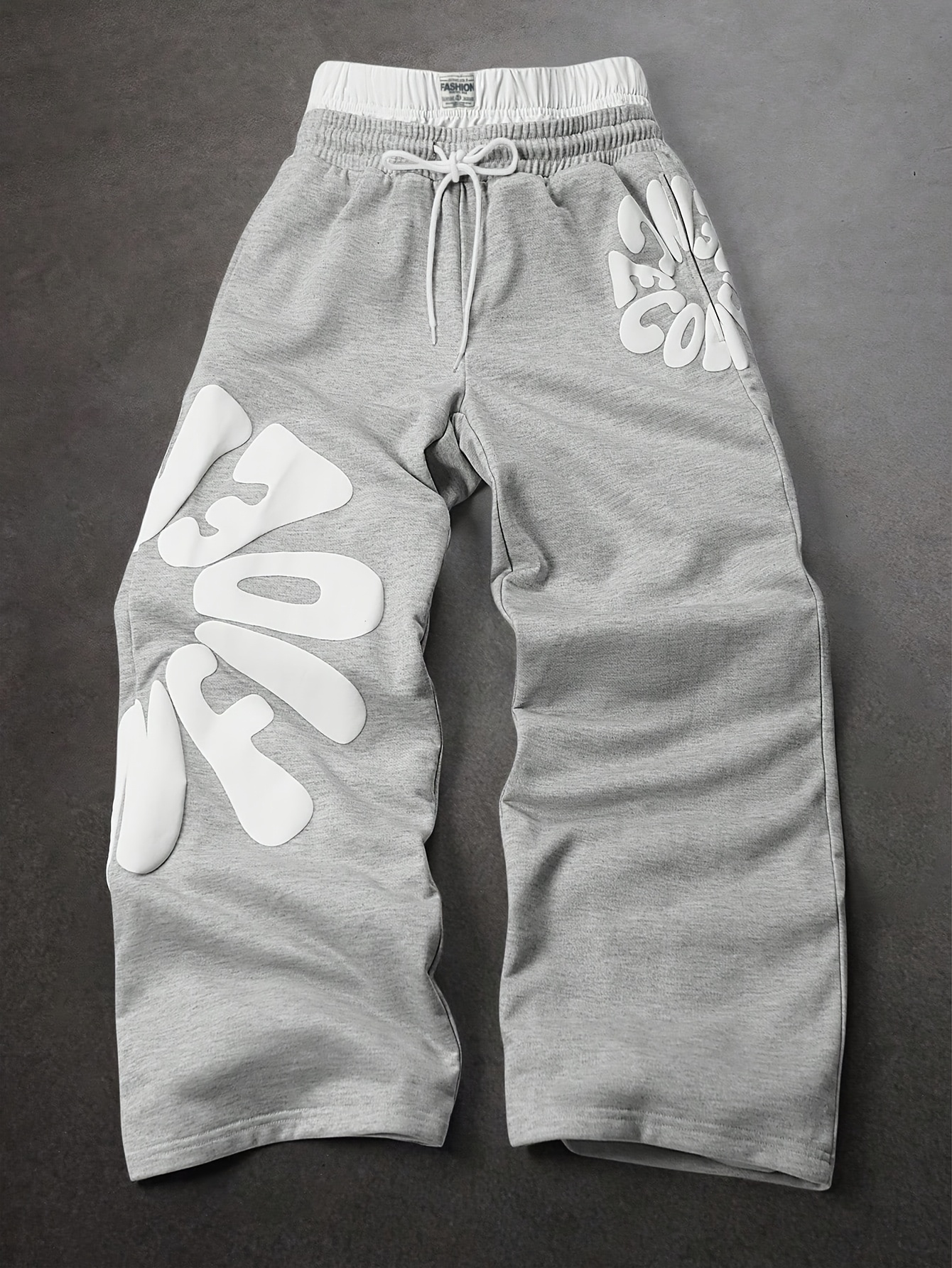   mens letter print drawstring waist loose sweatpants   straight casual trousers