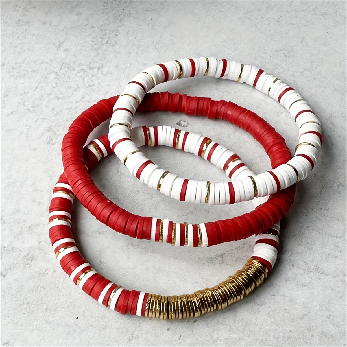 

3pcs Red Game Day Bracelet, Red And White With Golden, Game Bracelet, Red And White Bracelet, Color Bracelet, Fan Bracelet