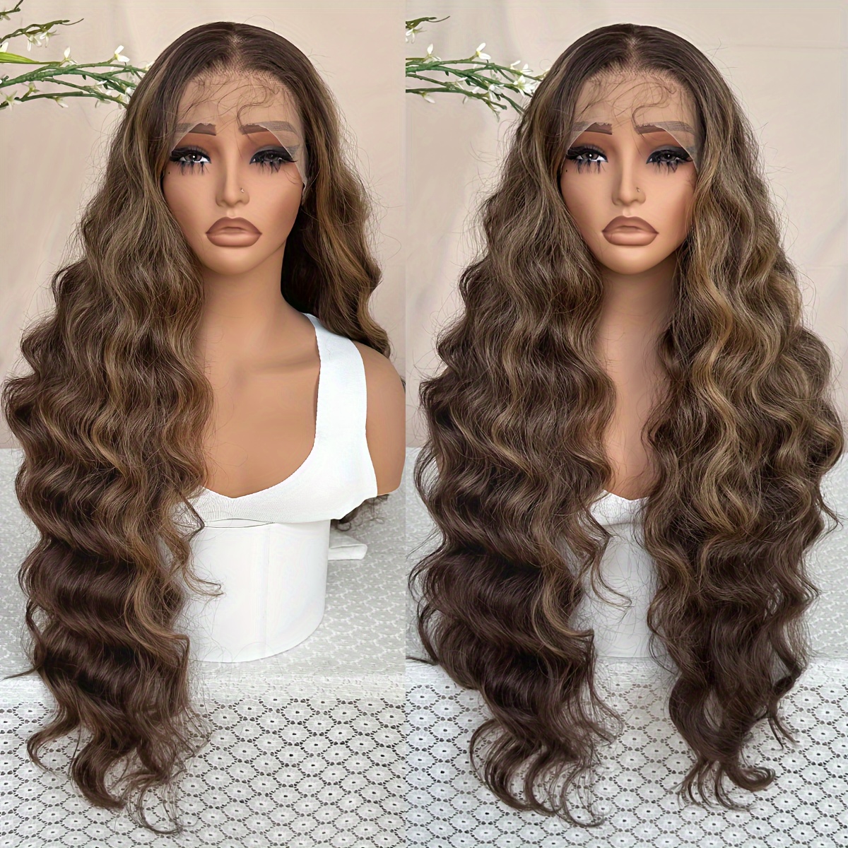 

Elegant Women's Lace Front Wig 13x6 - 130% Density Loose Wave High-temperature Fiber Hairpiece, Glueless Transparent Lace Elegant Wig Suitable For All People