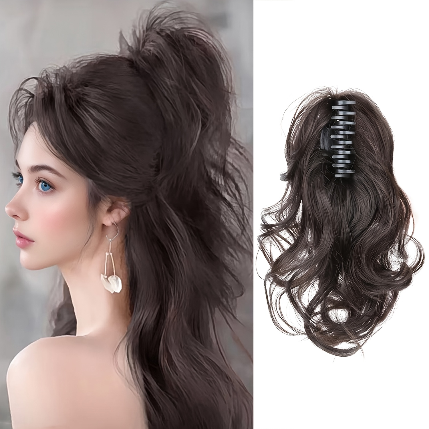 TEMU Extension de queue de cheval chic à pince à griffes ondulée bouclée de 14 pouces - Cheveux synthétiques légers pour femmes | Tresse de princesse