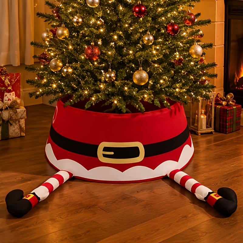 TEMU jupe de sapin de Noël 2026, décorations de Noël, jupe de sapin de Noël ronde en velours pelucheux, jupe de sapin de Noël imprimée avec pieds,