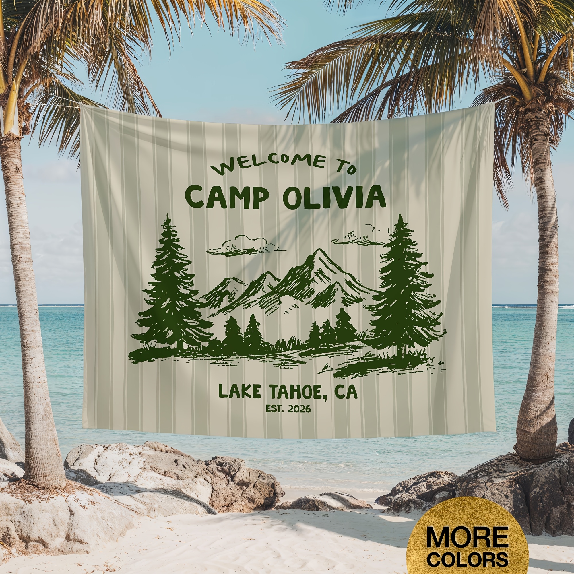 TEMU 1 Tapisserie Murale Personnalisée, Drapeau Tapisserie Thème Camping et Fête de Camp, Bannière de Décoration pour Voyage de Camping du , Parfait