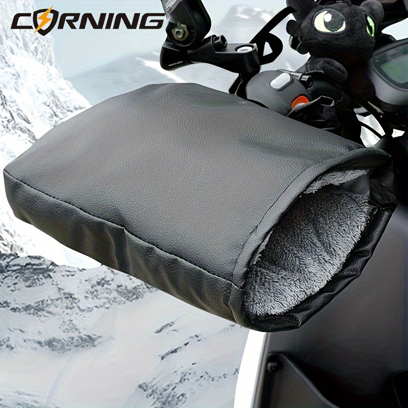 

CORNING 2 pièces de moufles de guidon de trottinette, gants en cuir de PU thermique avec doublure en fourrure chaude, fermeture à lacet, mitaines de vélo faciles à nettoyer