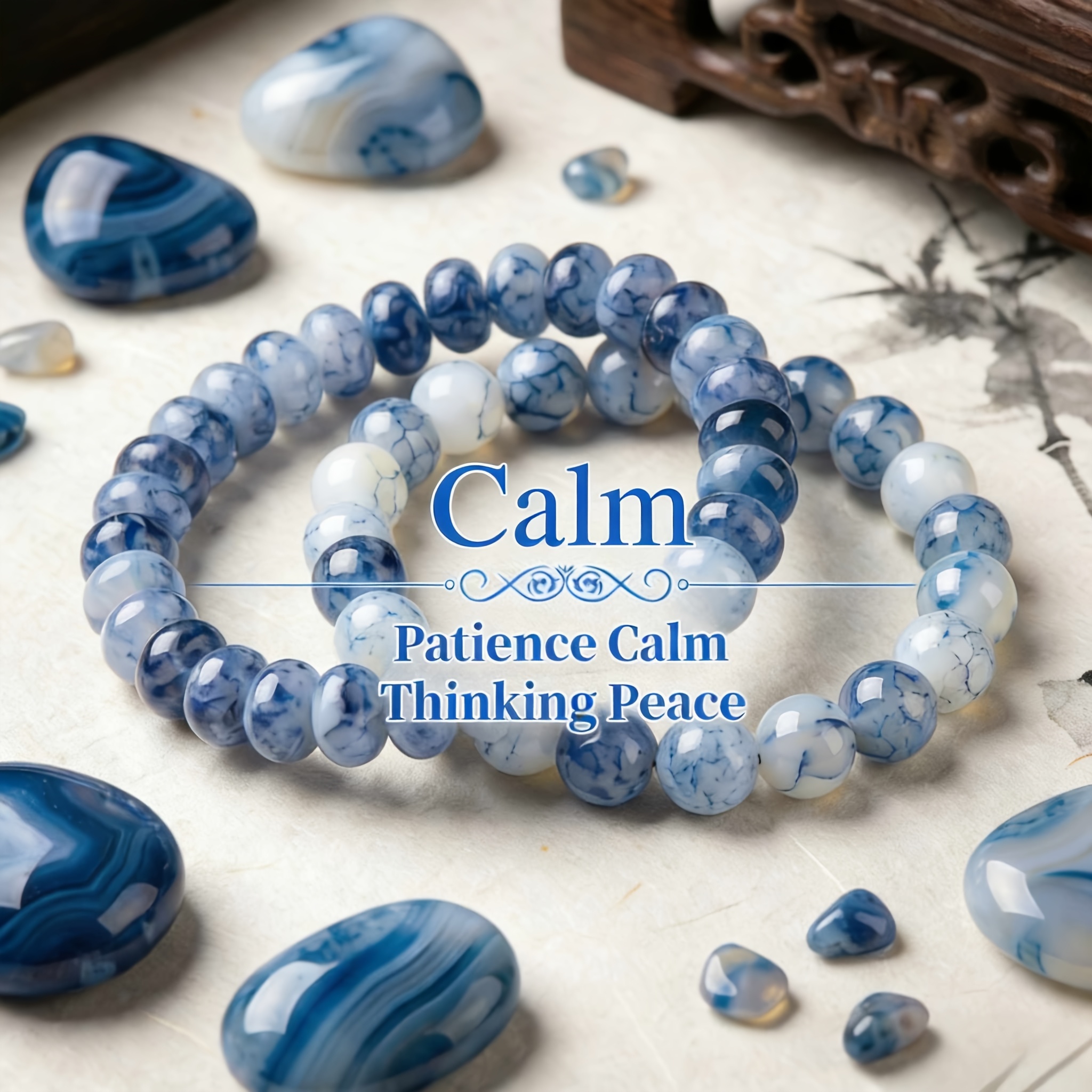 TEMU 2pcs Set Of Handcrafted Blue And White Porcelain Glass Bracelets, High-quality Bangles, Birthday Gifts For Men And Women, Couple And Friendship