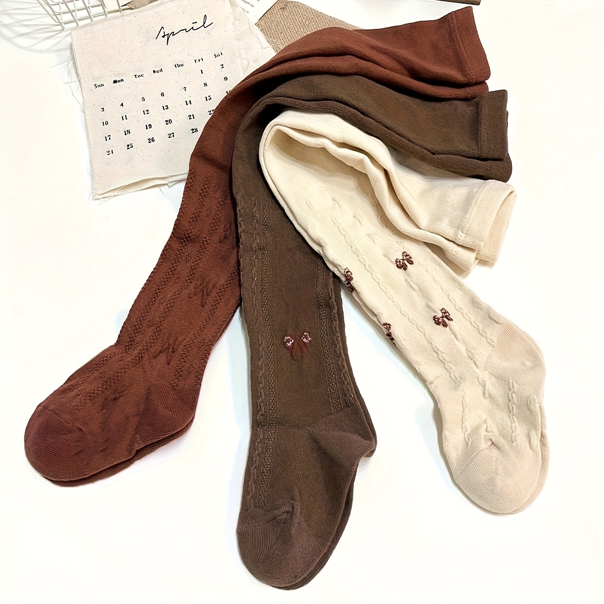 3pcs Girls' Retro Bow Leggings, Knit Fabric Solid Color Tights, Suitable For Girls' Layer