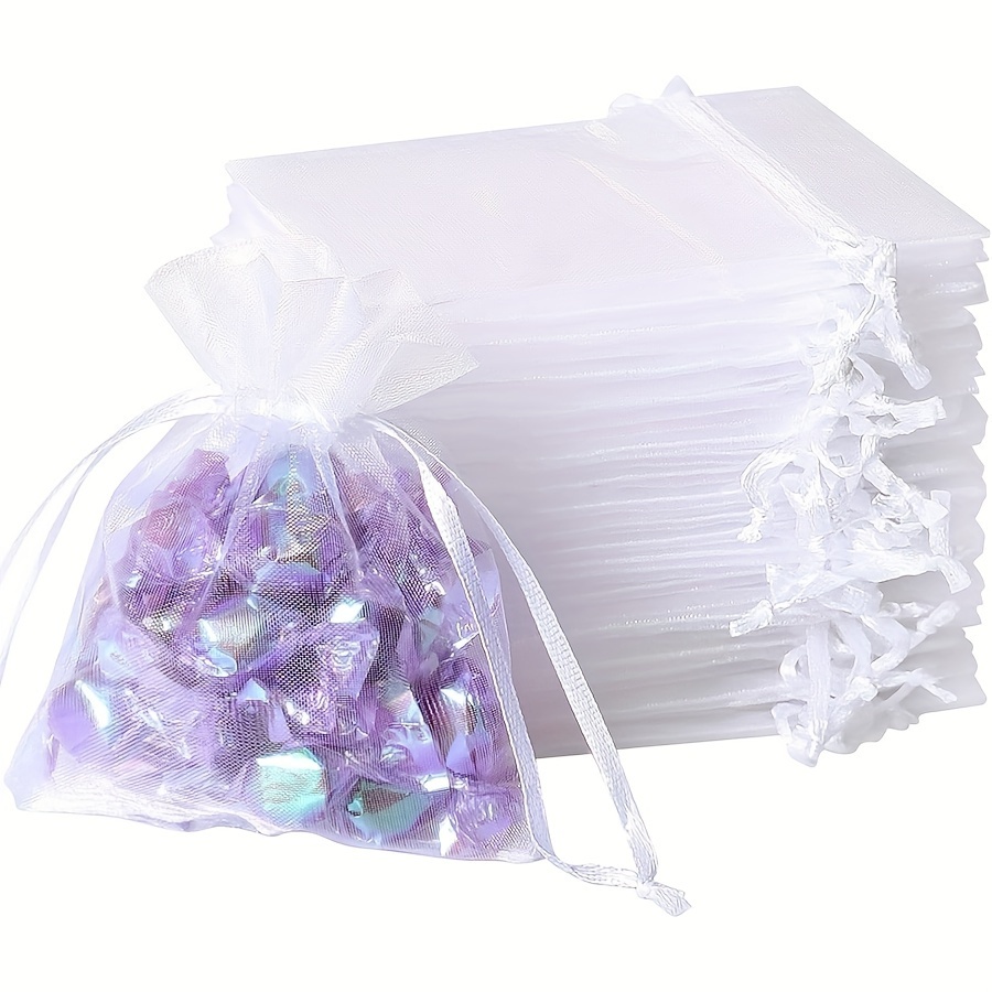 

50 sachets en organza blanc, 2x3 pouces, sachets à dragées transparents avec cordon de serrage, sachets cadeaux pour bijoux, pochettes à bonbons de Noël