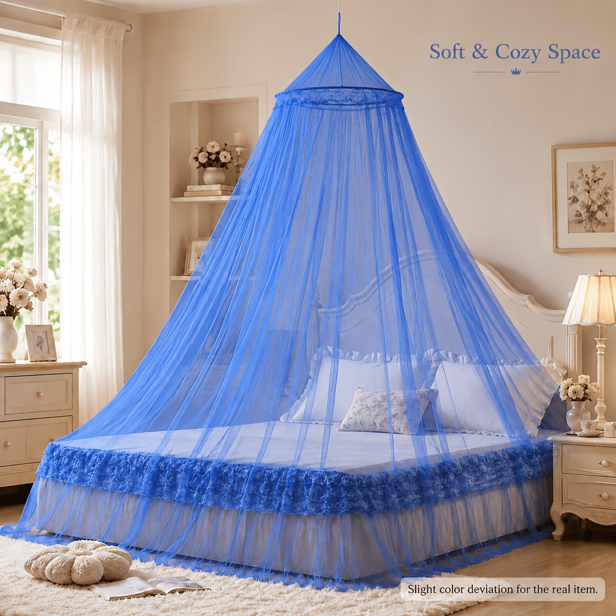 TEMU Canopy Net For Bed With Dome Frame - Light Luxury Hanging Bed Canopy Suitable For 1.2-1.5m Beds, Soft Breathable Mesh Net, Pole System For, Room