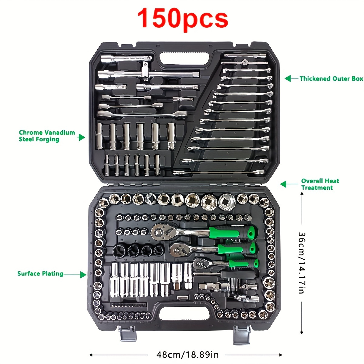 150ピースのツールボックスセット、クイックラチェットレンチセット、スリーブセット、バッチヘッドセット、産業用ツールボックス収納、自動車修理ツールメンテナンスセット