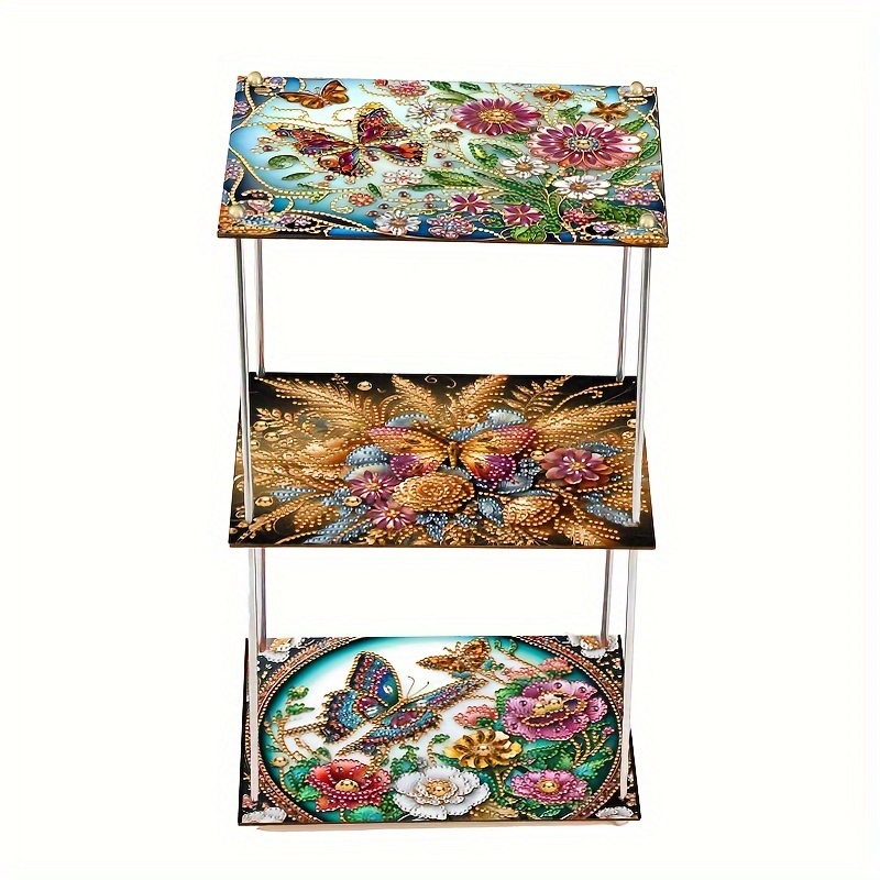 

1pc Acrylic Diamond Painting Kit, 3-tier Flower & Butterfly Design, Diy Craft Storage Organizer For Cosmetics, Perfumes, Aromatherapy, Snacks, Bedroom, Porch, Bathroom, Living Room Decor