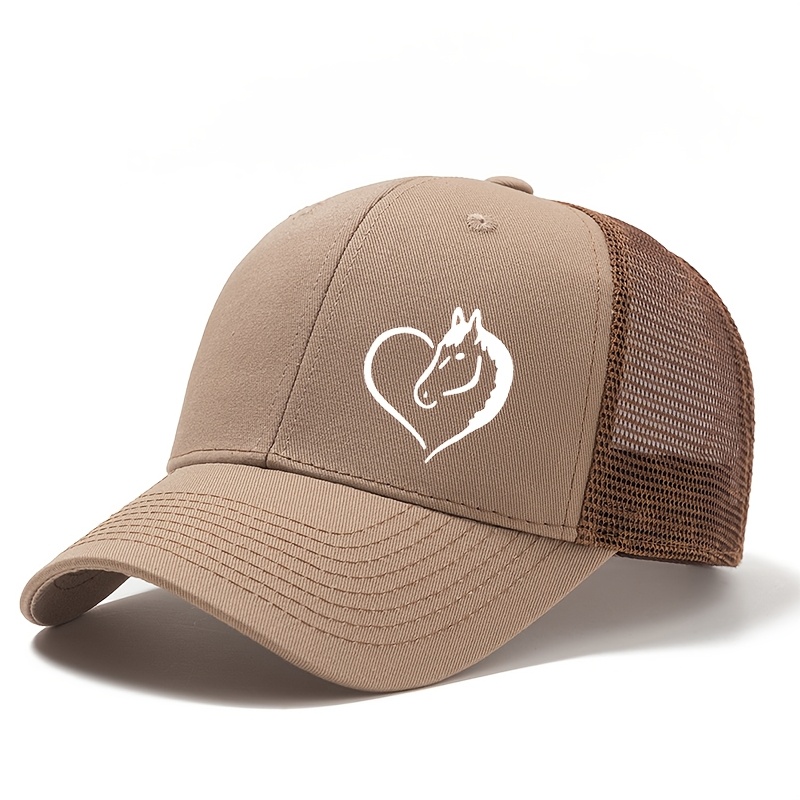 

Fashionable Outdoor Sun Protection Baseball Cap With A Heart And Horse Pattern, Suitable For Men And Women, Casual Wear, Outdoor Parties, And Truck Drivers.