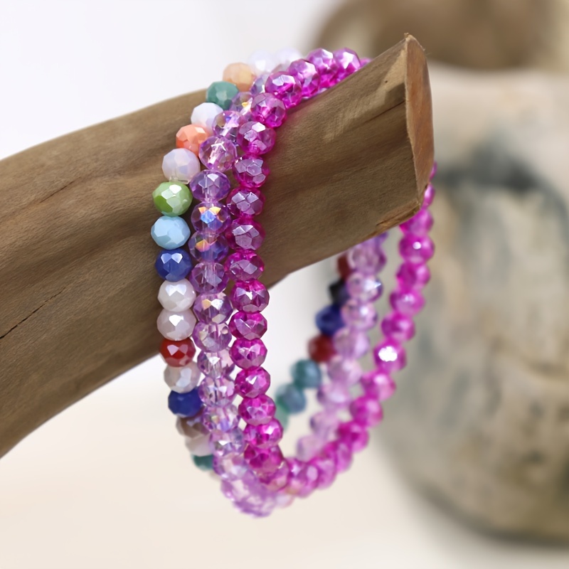 Set Of 3 Bracelets Featuring 6mm Multicolored Beads, , Stylish Women's Additions For Casual Parties And Vacations, Artificial Crystal Rainbow Beads