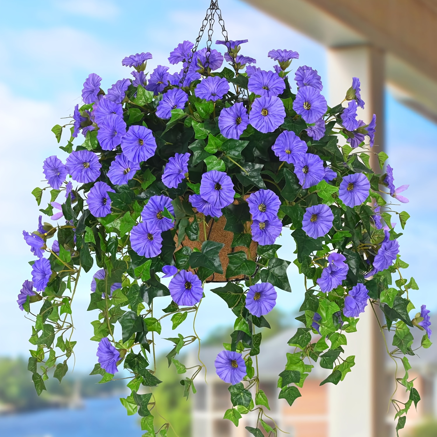 artificial hanging flowers plants with baskets for outdoor 1 kg uv resistant artificial outdoor plants for spring summer decor realistic faux   vines pot for indoor home garden   wedding parties festive balcony porch decoration