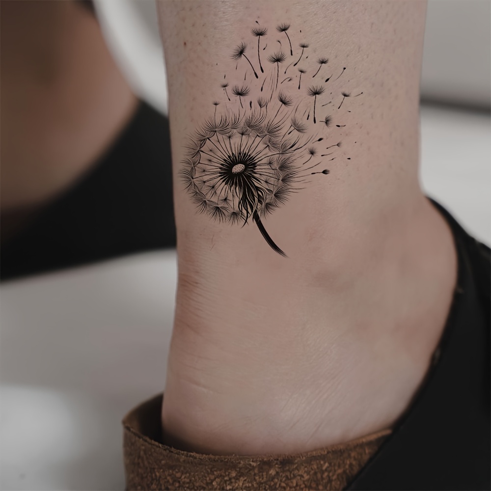 Temporary Tattoo Sticker Featuring Dandelion Design, Perfect For Hand, Arm, And Body Art. Unique, Realistic, Waterproof, And Durable