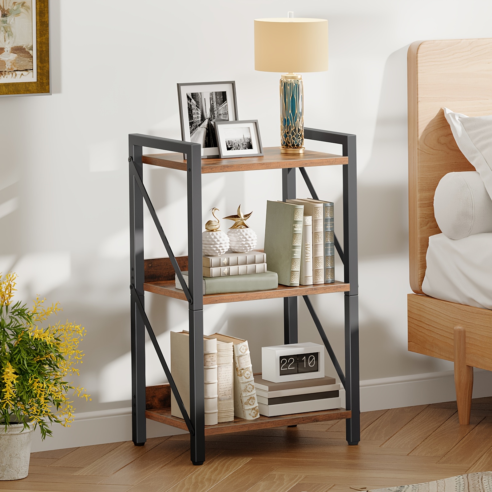 Three-tier Office Bookshelves, Standing Bookshelves, Trapezoidal Bookshelves, Narrow Independent Bookshelves, Open Shelving Units, Suitable For Living Rooms, Bedrooms, Offices, And Kitchens