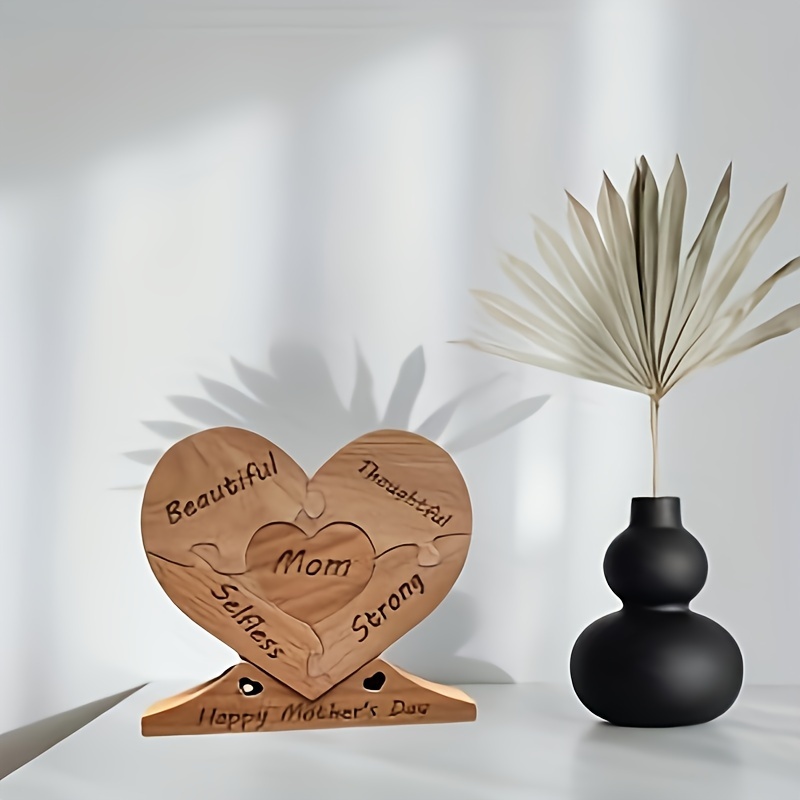 1pc personalized wooden heart puzzle home decor desk ornament solid wood trinket customizable mothers day birthday gift details 4