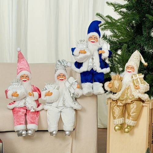 13-inch Sitting Santa Claus Figurine, Christmas Decoration with Hat and Gifts - Durable /Red, White, Green, Pink & Gray Fabric for Display, Home Décor, Desktop Ornamentation, Halloween Window Displays, , Christmas Presents, Festive Decor, Festive Design, Soft Material, Handcrafted Look, Decorative Figurine, Gift Buyers
