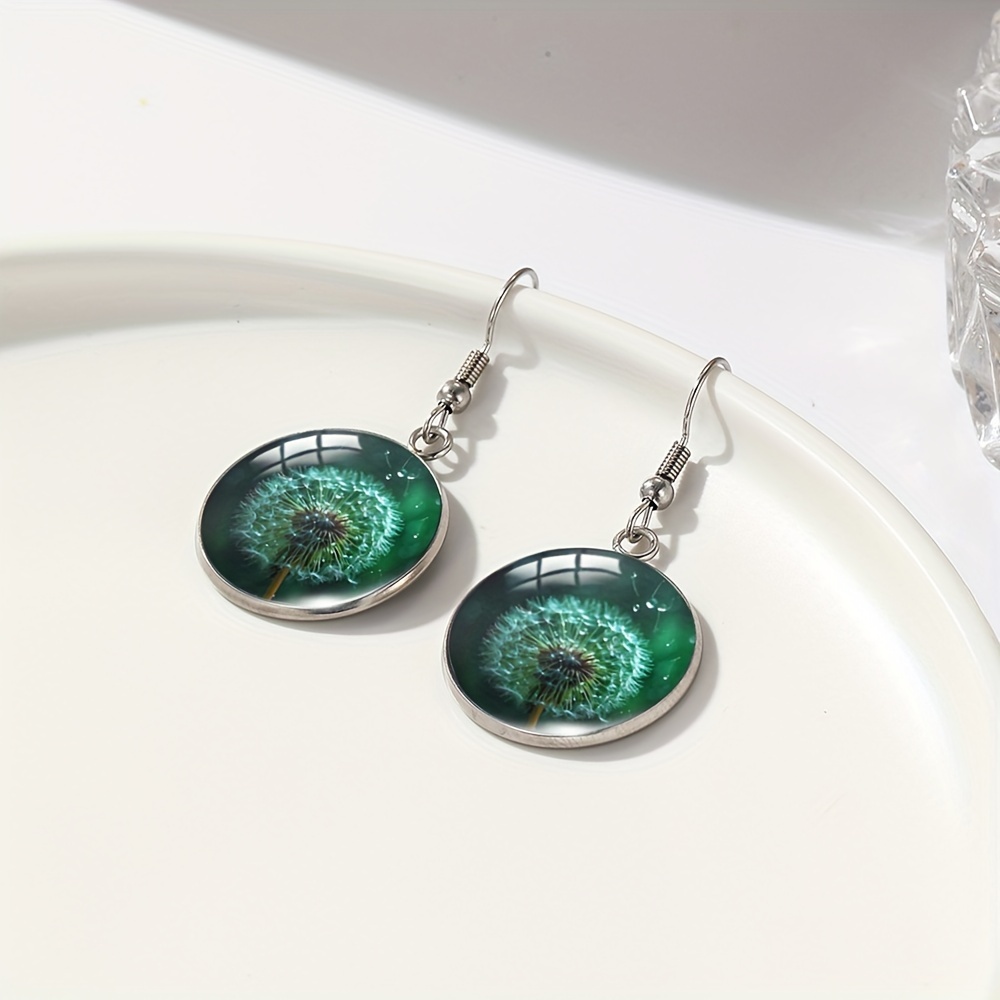 Women's Elegant Stainless Steel Dangle Earrings with Dandelion Design