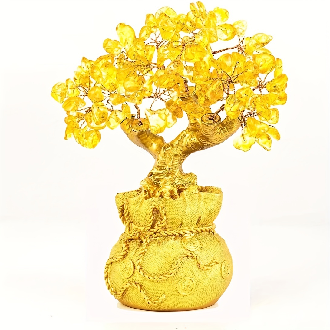 

Lucky Crystal Money Tree - Resin & Gemstone, Expandable Branches For Wealth And Good Fortune Decor