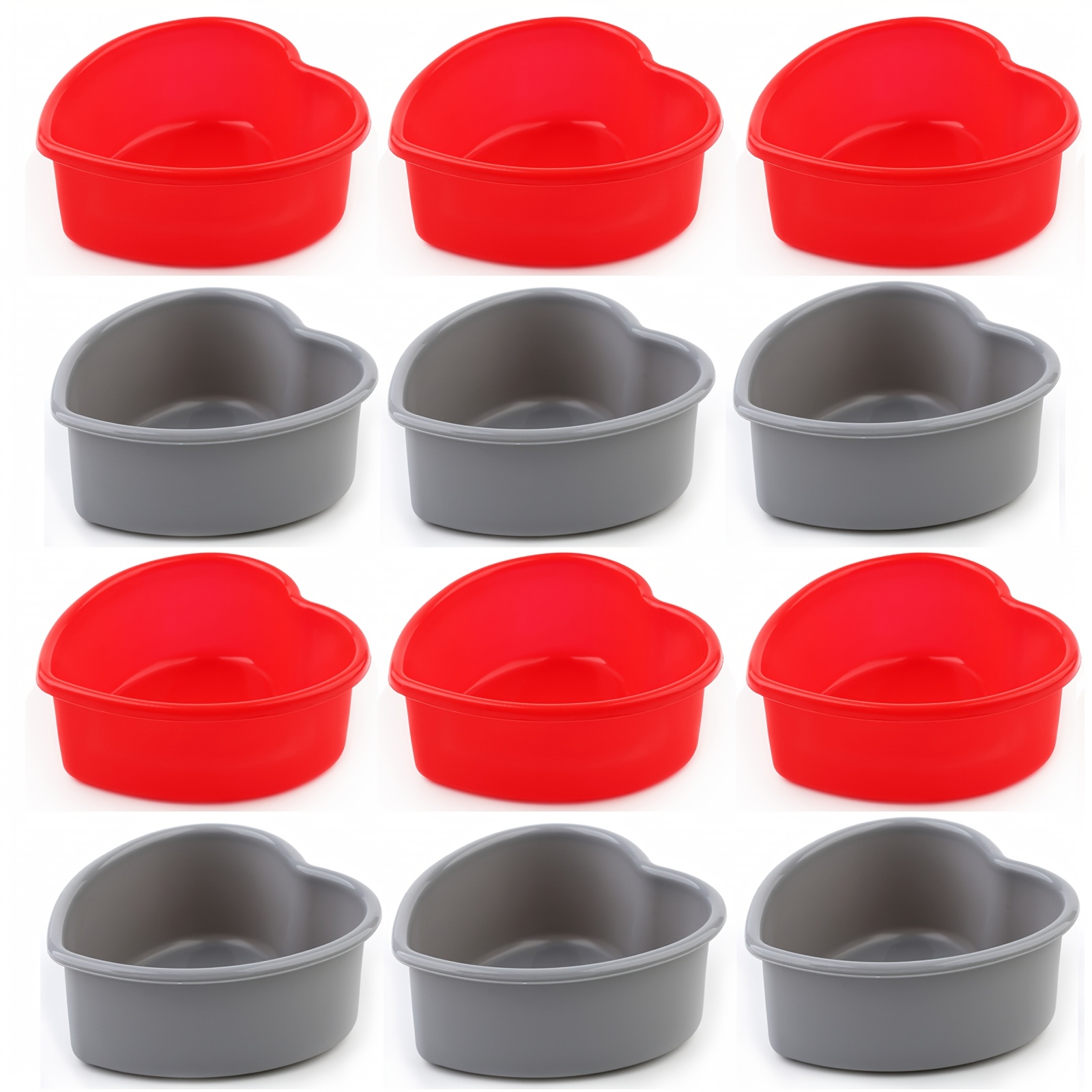 

12pcs Heart-shaped Silicone Cake Molds, 4-inch Baking Pans For Weddings & Holidays - Red & Gray