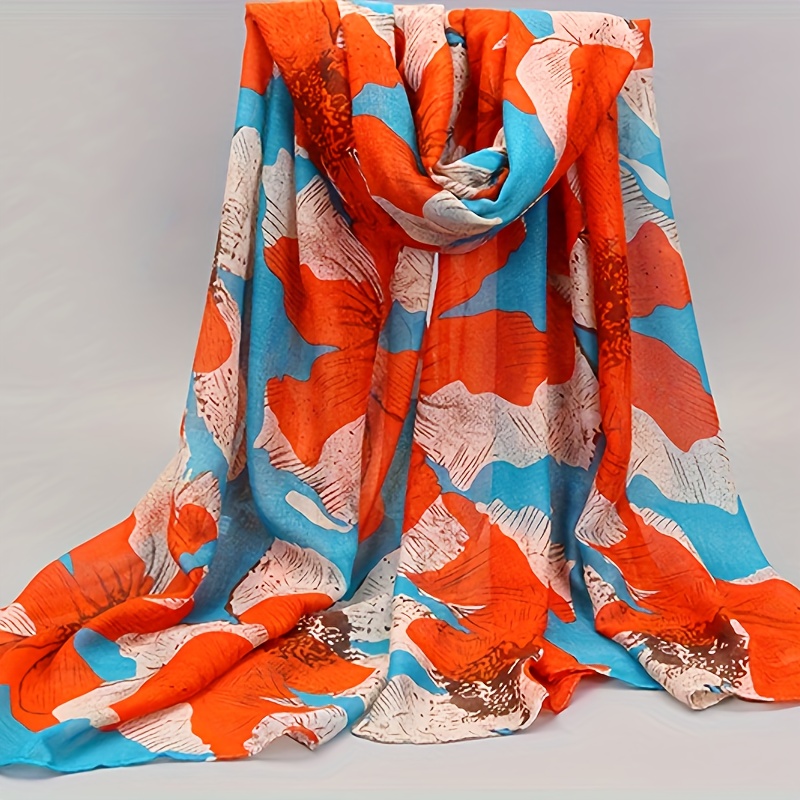 

[woven Texture] Elegant Autumn/winter Floral Print Scarf - Vintage-inspired Bali Yarn Shawl With Detail, 100% Polyester, Breathable & Warm, Ideal For Casual - Orange, Design