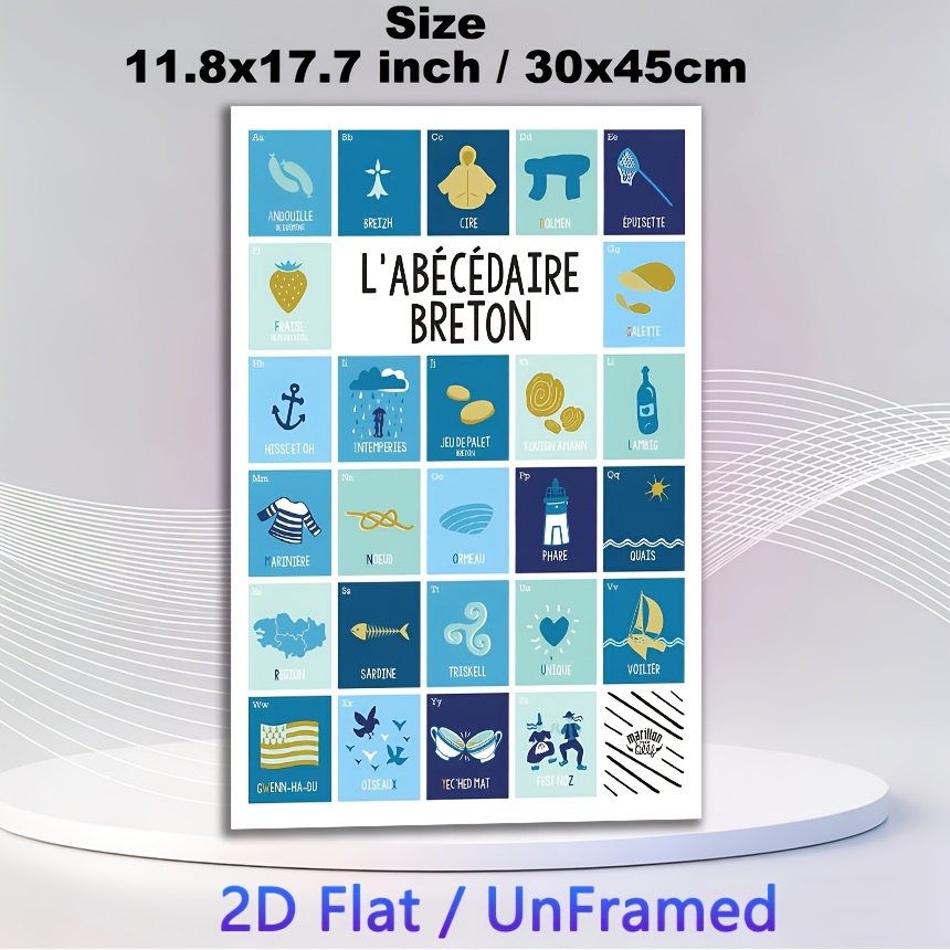 TEMU Plat 2D, 1 pièce Affiche murale moderne ABC le Bœuf - Convient pour une décoration sur le thème de la , Peinture avec français, Toile pour /