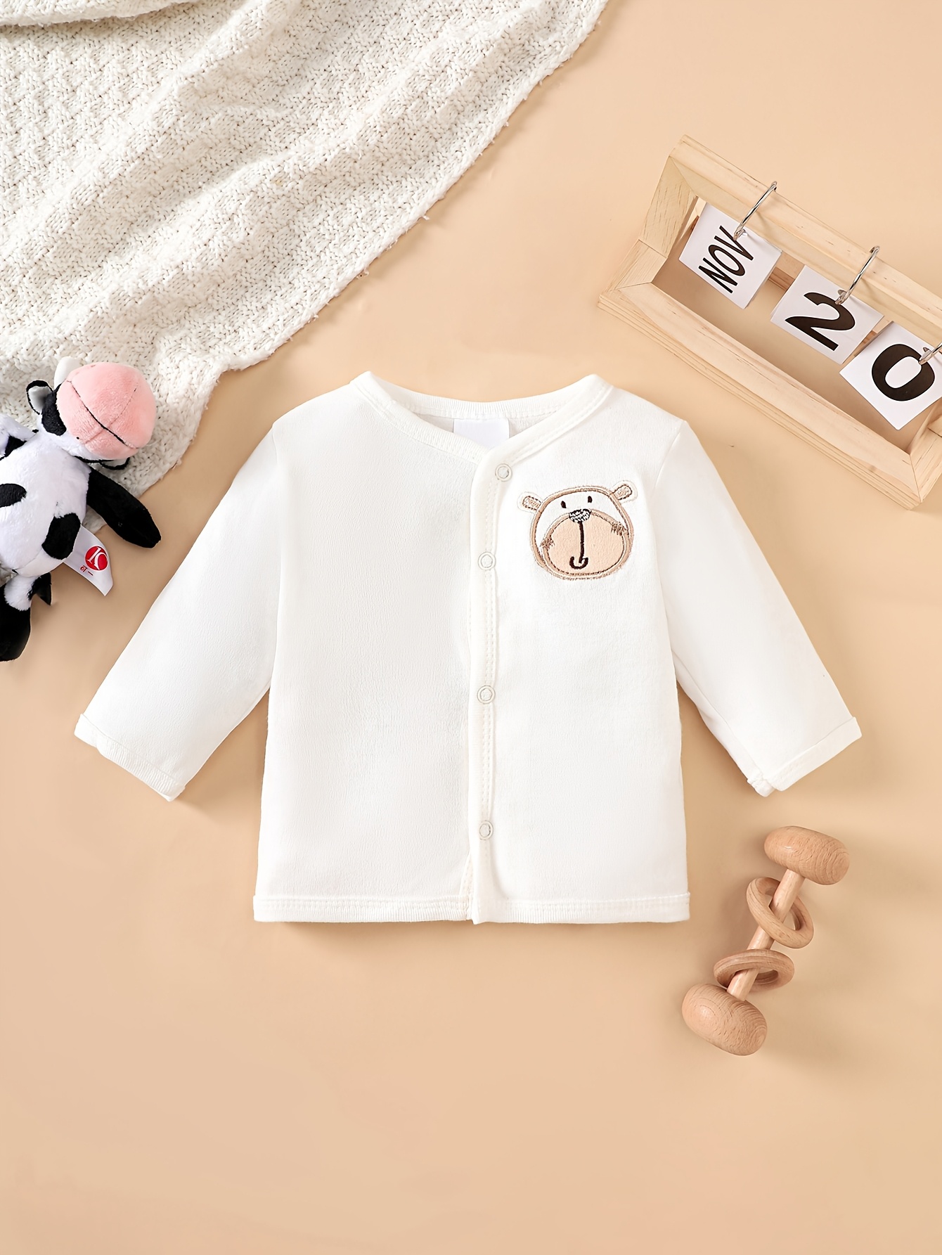8pcs Newborn Baby Set with Hat and Bib, Cartoon Pattern