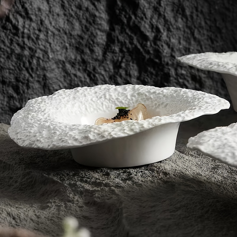 Faridabio Elegant Rock-Patterned Ceramic Plate, Deep Straw Hat-Style Bowl for Pasta, Salads & Soup, Suitable for Family Meals & High-End Restaurant Use, Durable Ceramic Dish, Thoughtful Gift, Versatile Dining Plate for Daily & Special Occasions