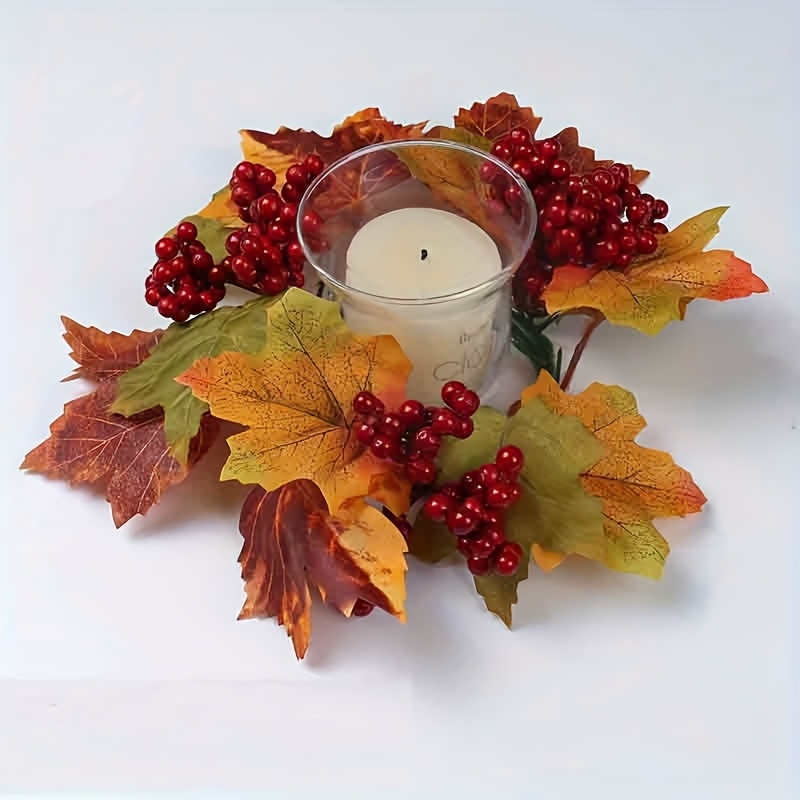 Image of Set Of 2 Artificial Pumpkin And Maple Leaf Candle Rings With Sunflowers, Perfect For Thanksgiving Decorations Or As A Mini Autumn Centerpiece For Weddings And