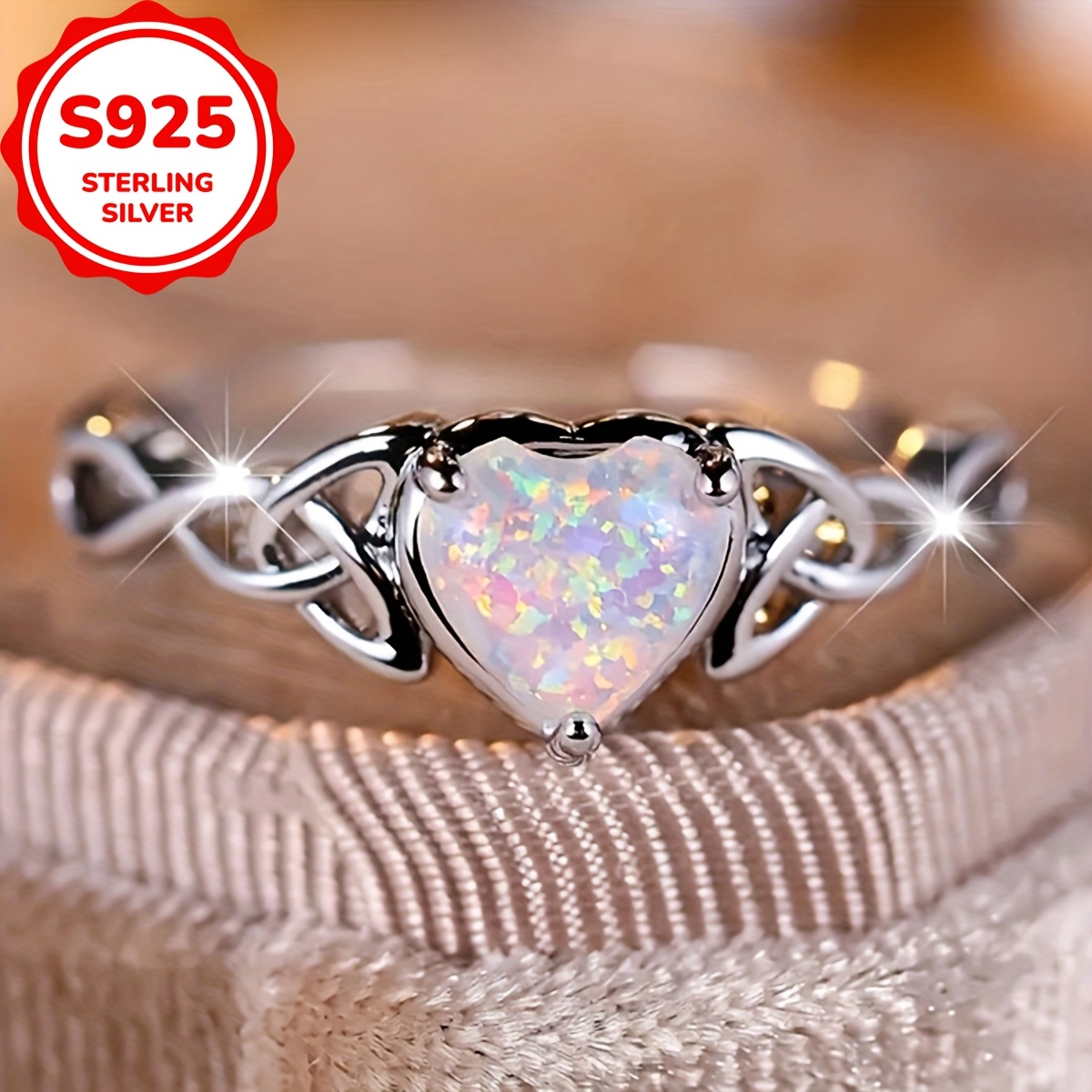 

1pc Elegant Style 925 Sterling Silver Plated Heart Promise Ring With Synthetic Opal And Design - Ideal For Engagement, Wedding, Day Gift, Party Accessory - All