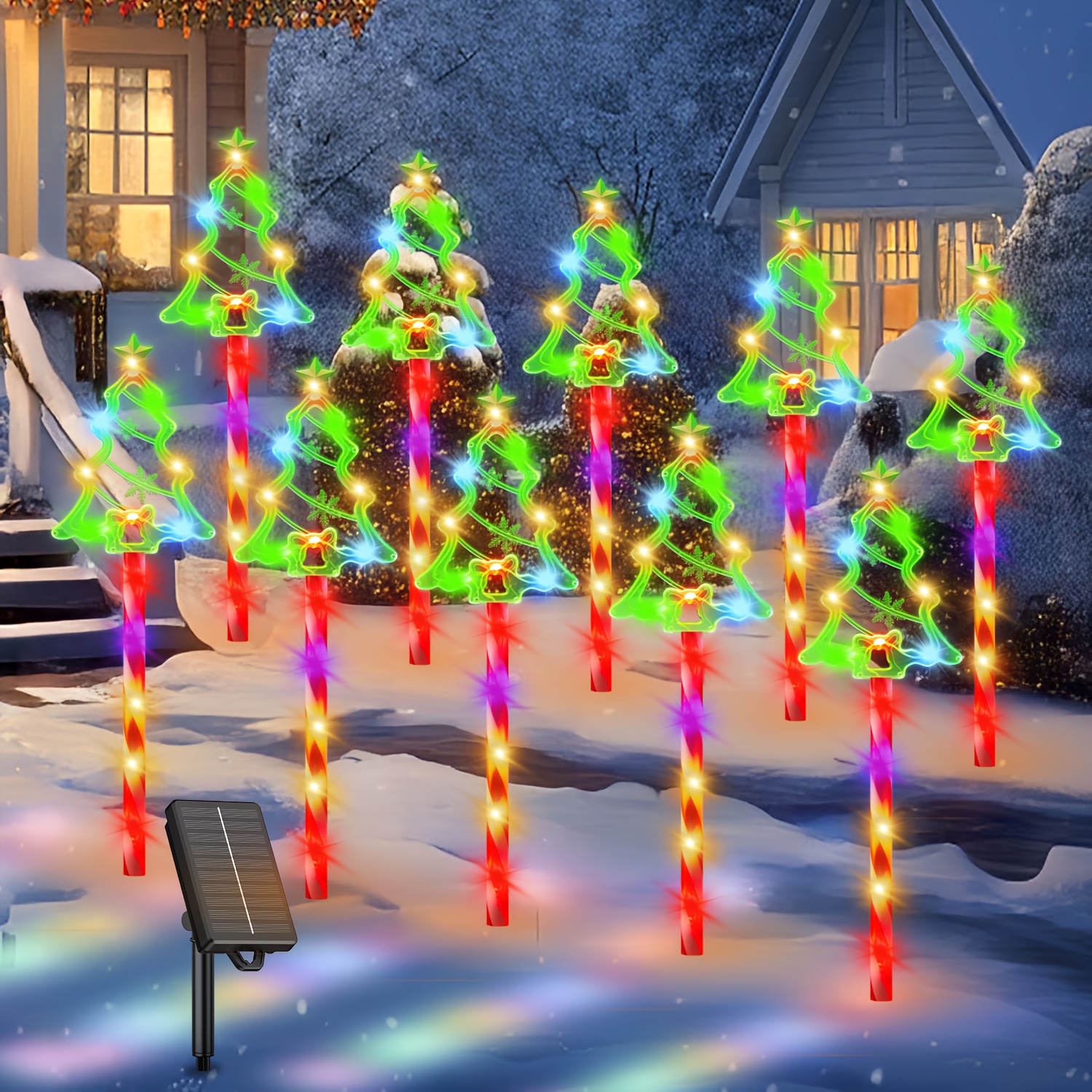 Image of 6/10/12 Pack Christmas Solar Lights Outdoor Pathway, Solar Christmas Decorations Outdoor, Slolar Xmas Tree Candy Cane Lights Outside For Yard Driveway Christmas Decor