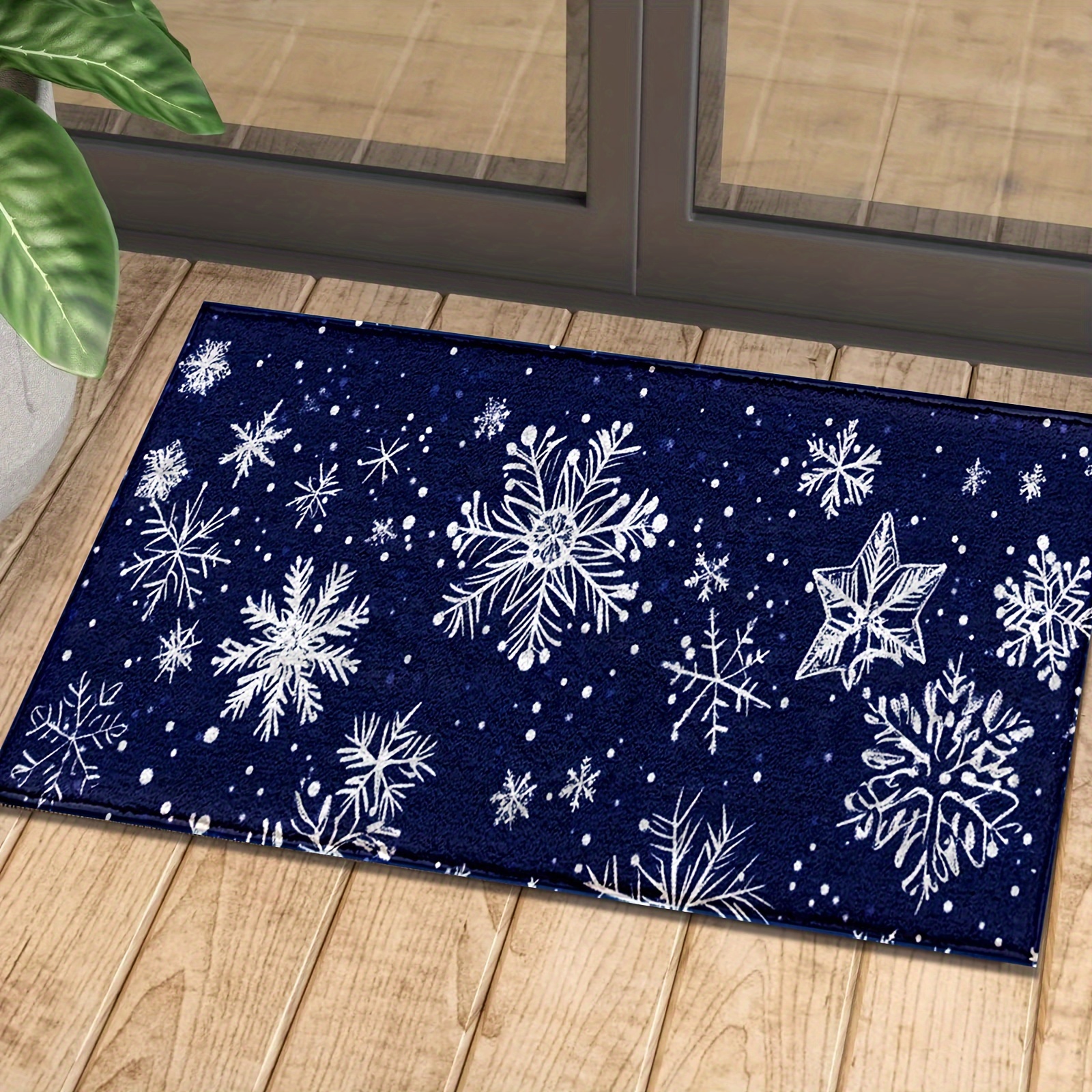 

Christmas Blue Absorbent Bath Mat - Non-slip, Cashmere Microfiber, Bathroom, Bedroom, Kitchen & More - Machine Washable Holiday Decor, Fluffy Plush Winter Decor Decoration