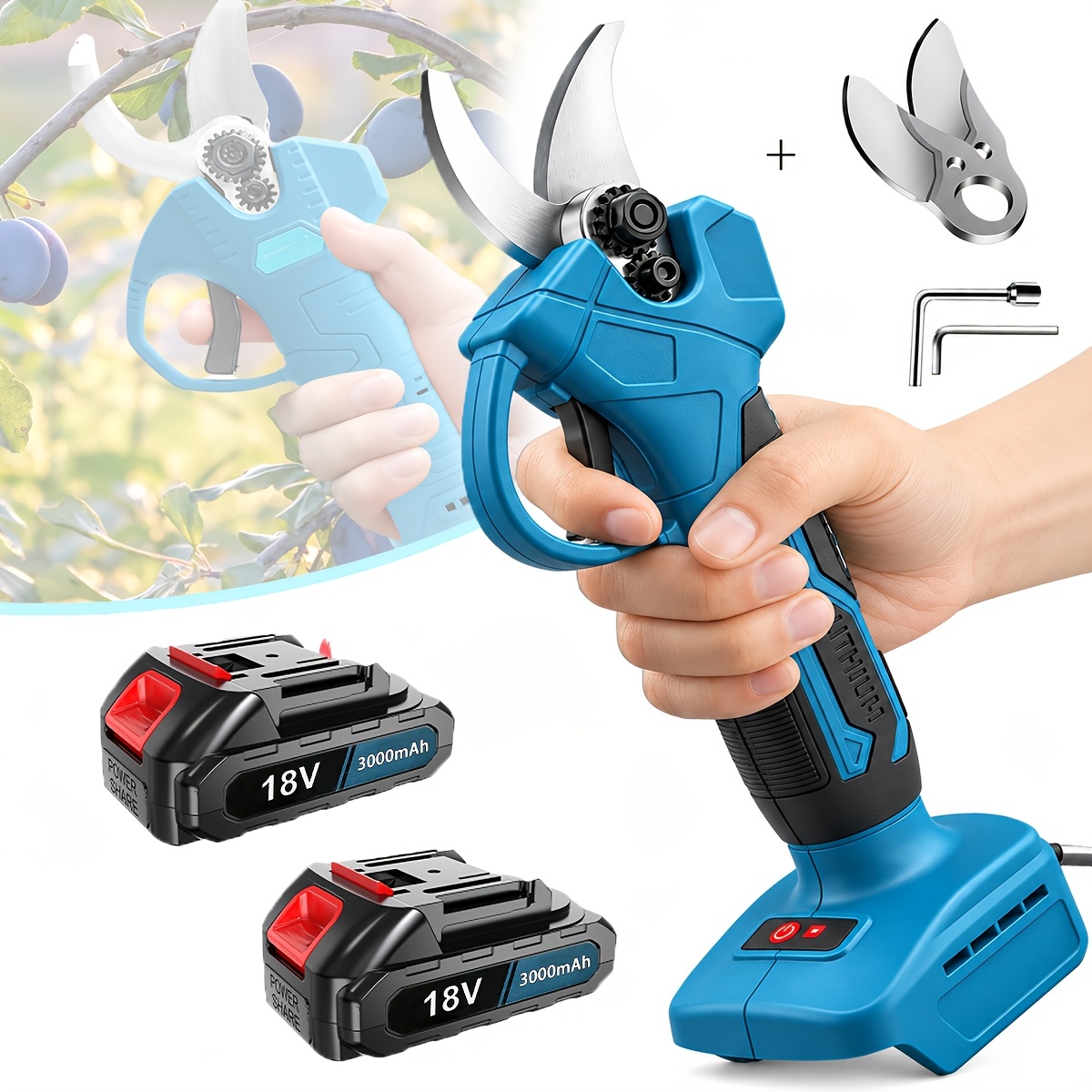 Image of Cordless Electric Pruning Shears Scissors, 400w 24000rpm Garden Branch Pruner Tool, 1x Tool (naked) Or With 2x 3000mah Batteries, Compatible With Makita Battery, For Pruning Trees, Shrubs, Fruit Trees