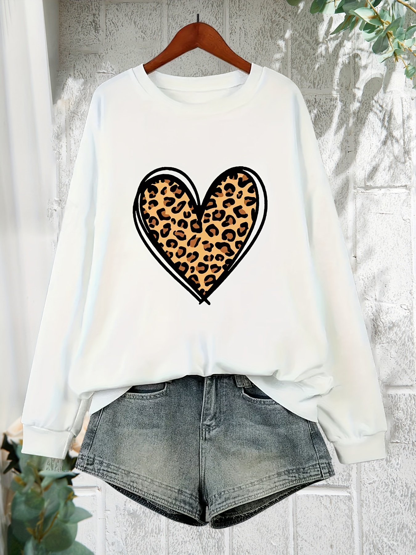 Plus Size Leopard Print Sweatshirt Crew Neck Casual Temu Portugal