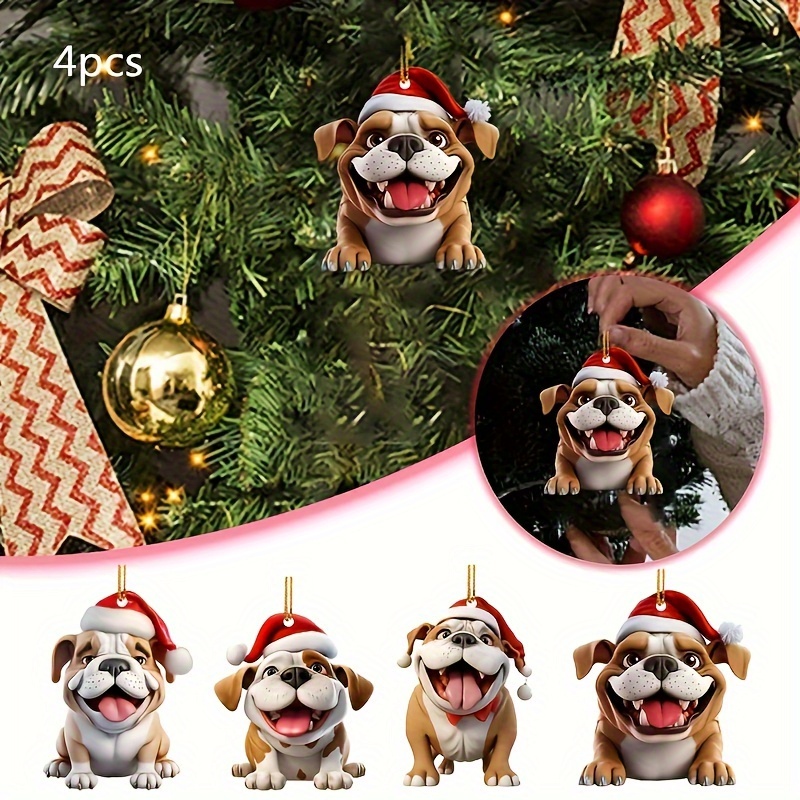 

4- Christmas Tree Ornaments - Dog Hanging Decorations For And Decor