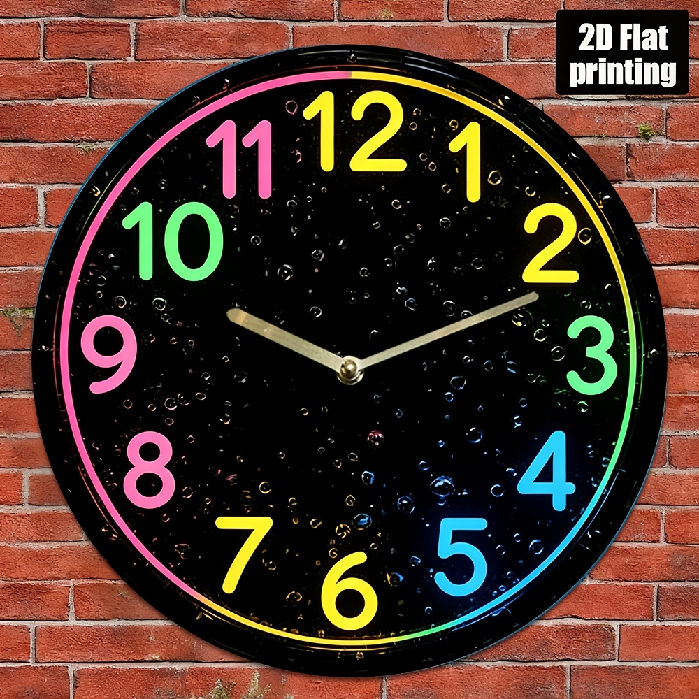 TEMU 2d Flat, 1pc Neon Pattern Acrylic Wall Clock - 8-inch Multicolor , Non-glow Digital Display, Silent Battery Powered, Decor For Living Room Or