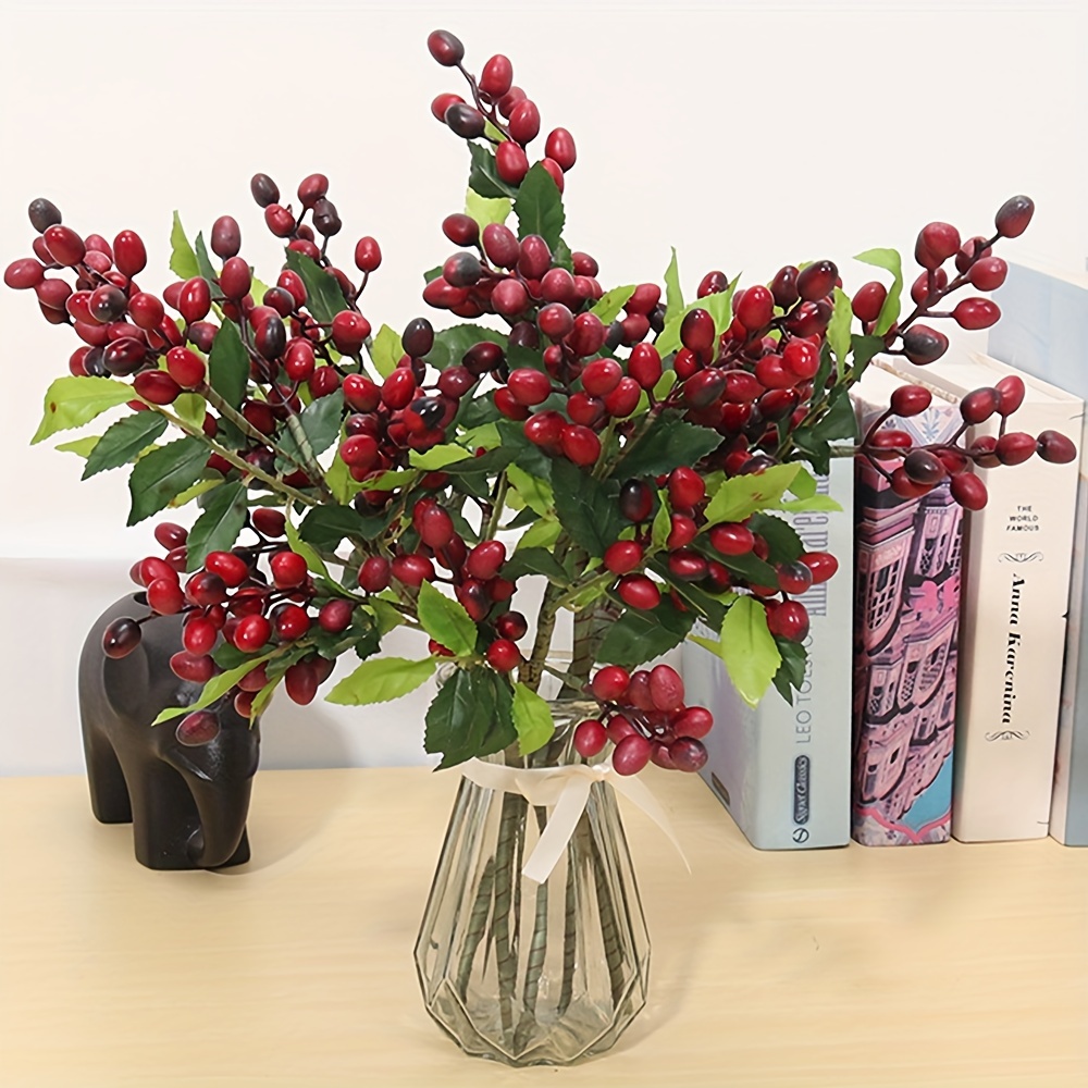 

5pcs/set Artificial Simulation Berry 5 Forks Olive Fruit Decorative Fake Branches, Christmas Holiday Home Wedding Decoration Vase Filling Fake Flowers, Photography Props (vase Not Included)