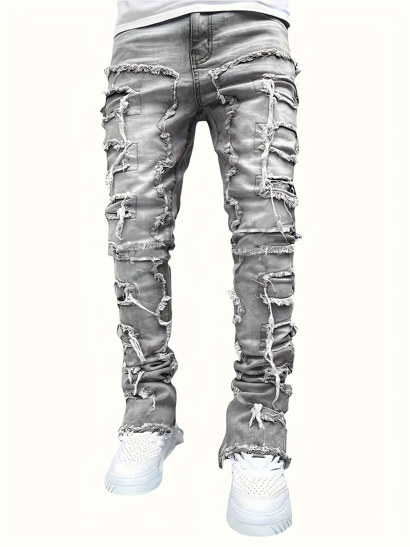 men's skinny ripped jeans fit denim pants - Temu
